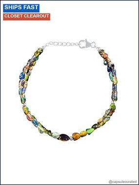 925 Sterling Silver Black Opal Nugget Bracelet Handmade Dainty 8 Inch